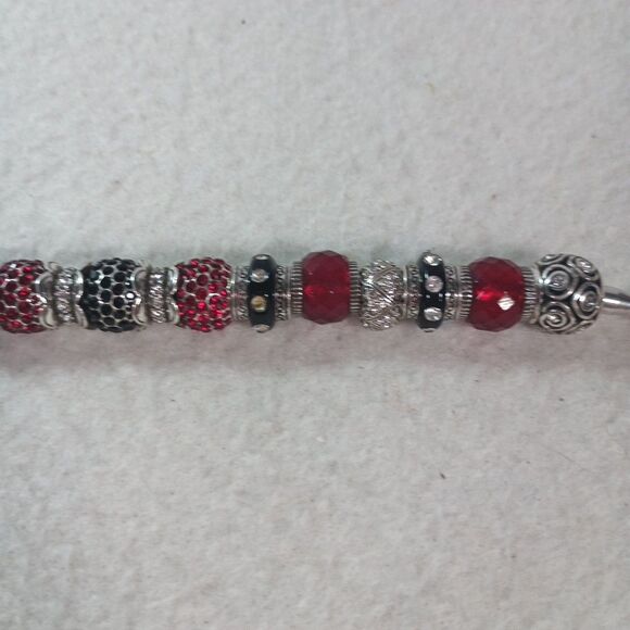 European Style Charm Bracelet Valentine Glass Beads Red Black Silver - Picture 6 of 10
